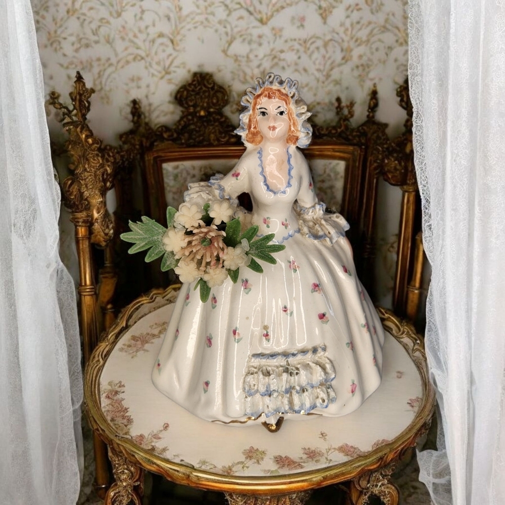 Vtg Bea & Bill Ceramics "Heirlooms of Tomorrow" White Lace Dress Lady Figurine